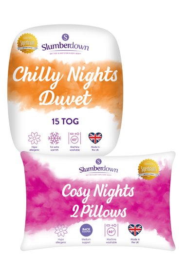 Chilly Nights 15 Tog Duvet, 2 Cosy Nights Pillows