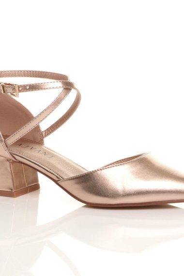 Mid Block Heel Crossed Strap Pointed Toe Faux Leather 2 Part Heels