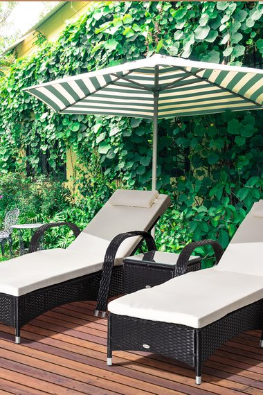 3 PCS Rattan Lounger Recliner Bed Garden Furniture Set Side Table