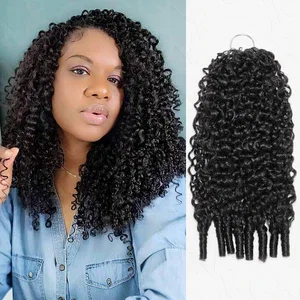 Image of QVR Burmese Curly Crochet Hair Natural Black Machine Made Feather Crochet Human Hair Extension