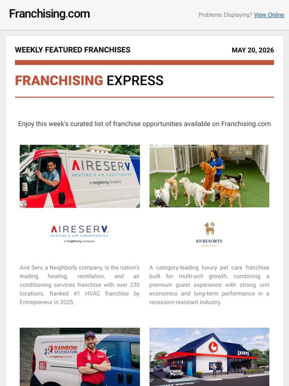 Franchising.com: Weekly Featured Franchises - May 20th, 2026