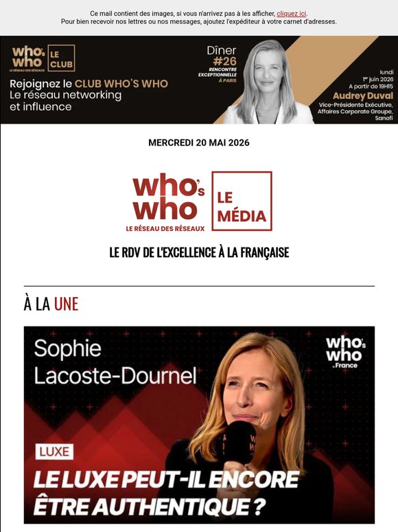 Aujourd'hui dans WHO'S WHO : Sophie Lacoste-Dournel, Chiesi, Joséphine Missoffe ...