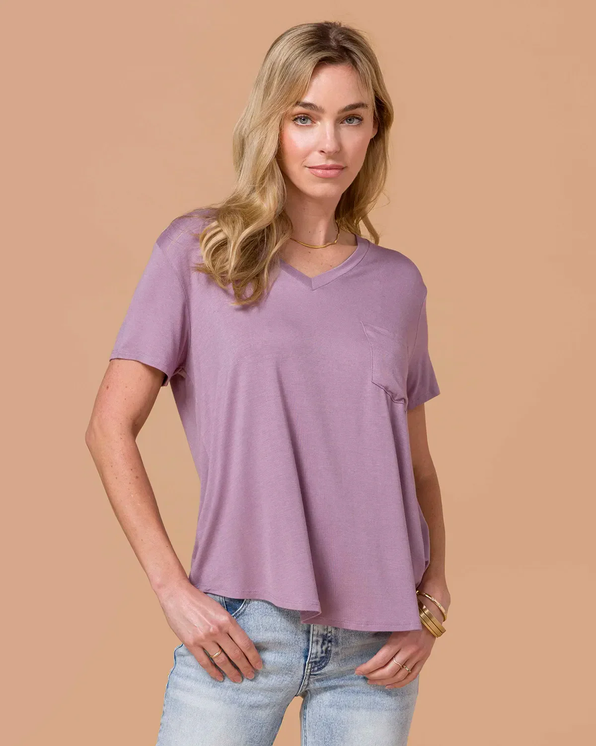 Image of Perfect V-Neck Pocket Tee - Dusty Plum