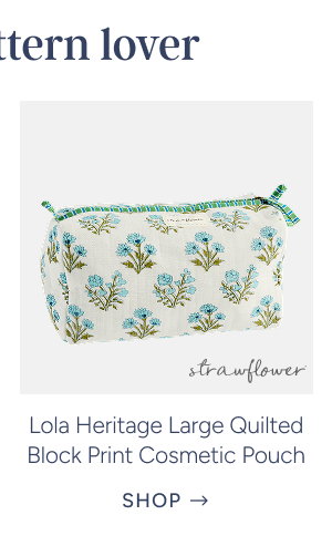 Lola Heritage Large Quilted Block Print Cosmetic Pouch