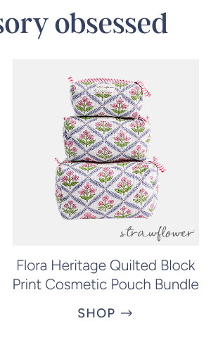 Flora Heritage Quilted Block Print Cosmetic Pouch Bundle (Set of 3)
