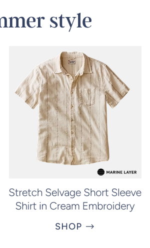 Stretch Selvage Short Sleeve Shirt in Cream Embroidery