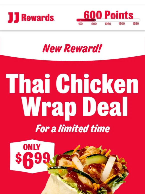 Deal alert! $6.99 Thai Chicken Wrap! 🌯 🤩
