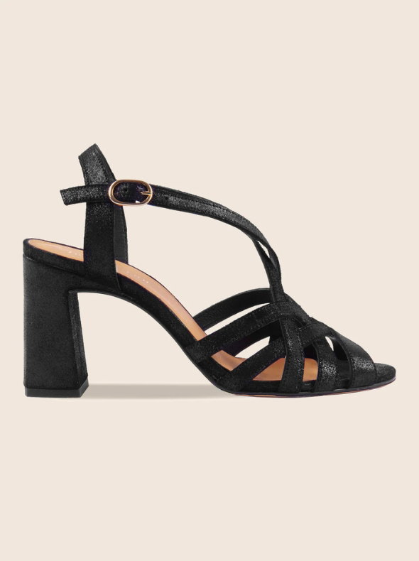 Sandales talon brides croisées cuir noir