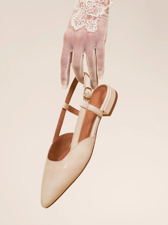 Ballerines slingback cuir vernis crème