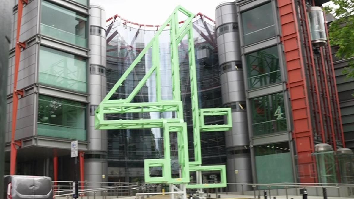 Channel 4 building with green scrupture of its ’4’ logo