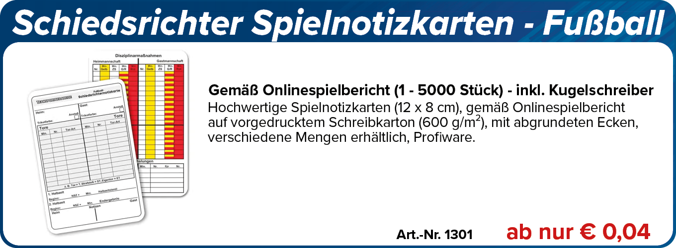 Schiedsrichter-Spielnotizkarten - Fußball