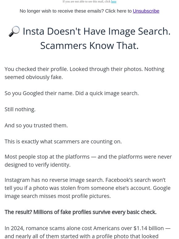 You searched their photo on Instagram. Nothing came up.