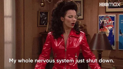 Fran Drescher in The Nanny saying, "My whole nervous system just shut down."