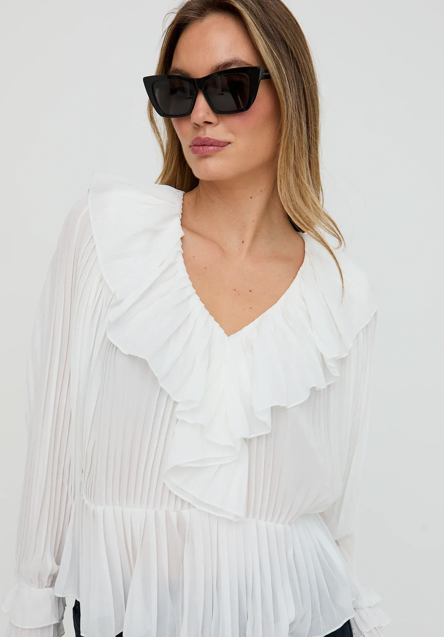 Image of River All Over Pleats Blouse In White
