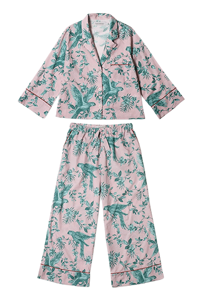 Boxy Shirt and Wide Leg Trouser Set The Bromley Parrot Print Pink/Blue