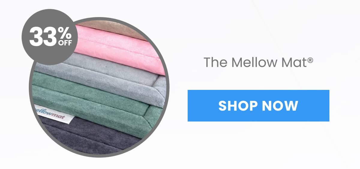 A close-up circular view shows stacked mats in pink, grey, green, and dark grey, with a label reading 'ellowmat' visible on the green mat, and a grey ...