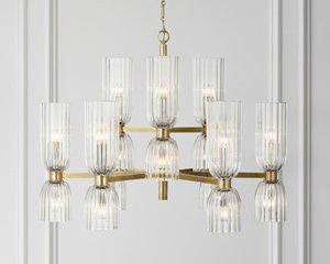 AERIN Asalea LED 34 inch Hand-Rubbed Antique Brass Two-Tier Chandelier Ceiling Light, Medium
