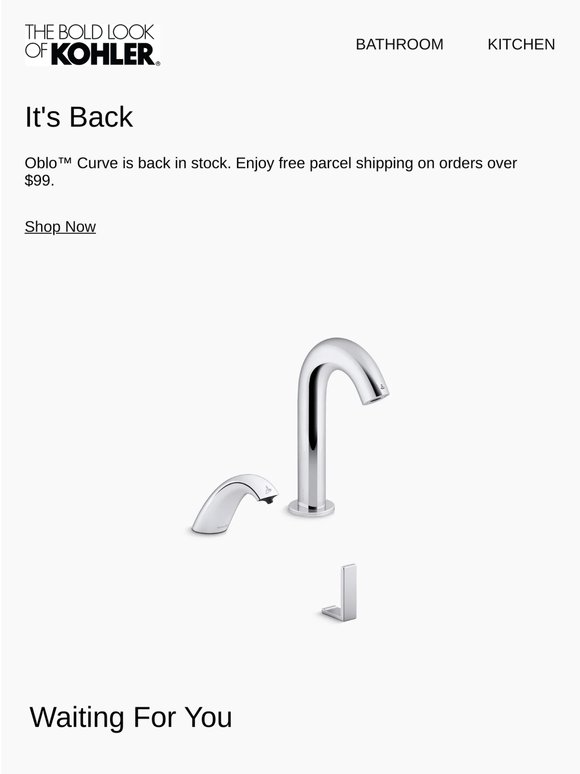 Back In Stock at KOHLER:  Oblo™ Curve