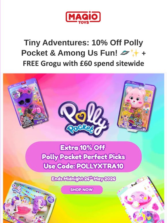 💖 Tiny Adventures: 10% Off Polly Pocket, Among Us Fun + Free Grogu Plush! 🛸✨