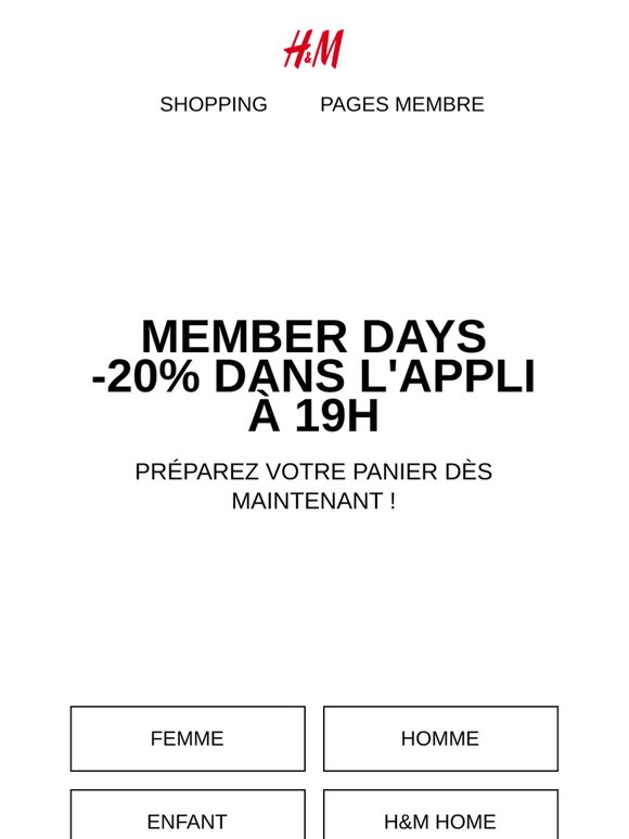 Aujourd'hui : -20% dans l'appli à 19h