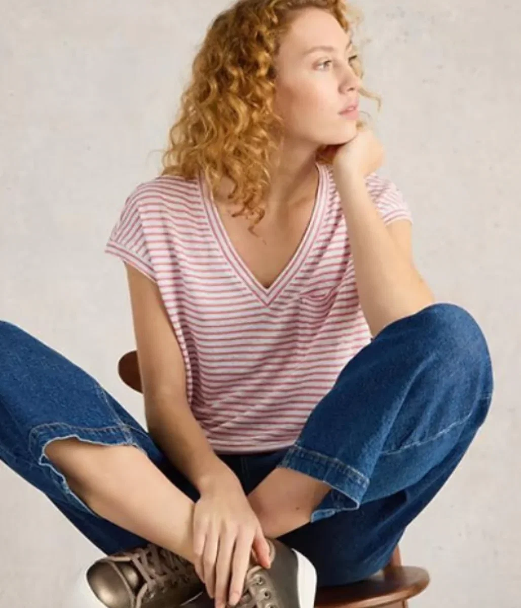 Image of White Stuff Pink Stripe Iris Linen Tee