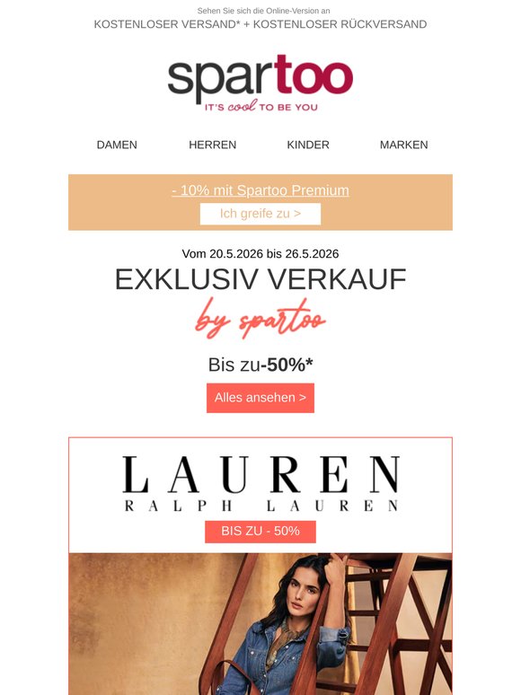 🎁 Lust sich ein Gefallen zu tun? Bis zu -50 % auf Lauren Ralph Lauren, So Size, Guess, Reebok Classic mit kostenloser Lieferung