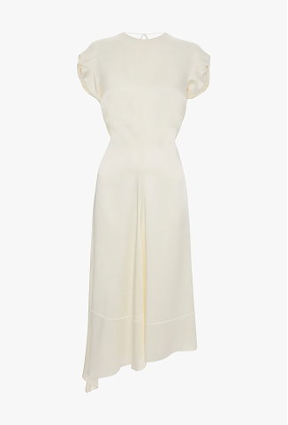 Twist Shoulder Dress In Ivory