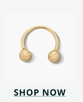 Gold horseshoe barbell with plain, polished ball ends. Click here to shop now