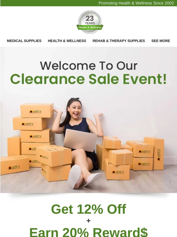 Clearance sale: extra 12% off + earn 20% rewards!