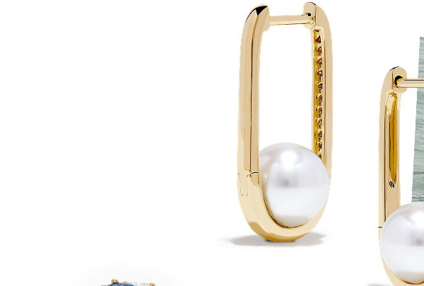 14K Yellow Gold Fresh Water Pearl and Diamond Square Hoop Earrings
