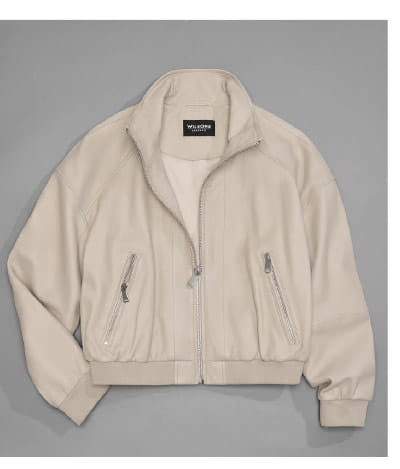 Twila Cropped Leather Bomber Jacket