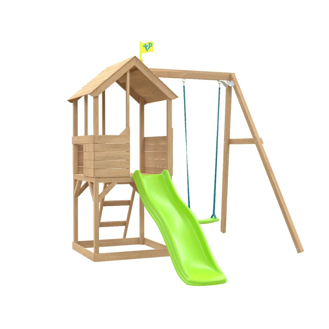 Image of TP Treehouse Wooden Play Tower with Wavy Slide & Swing Arm - FSC® certified