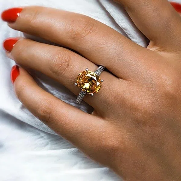 Italo Oval Created Champagne Sapphire Engagement Ring