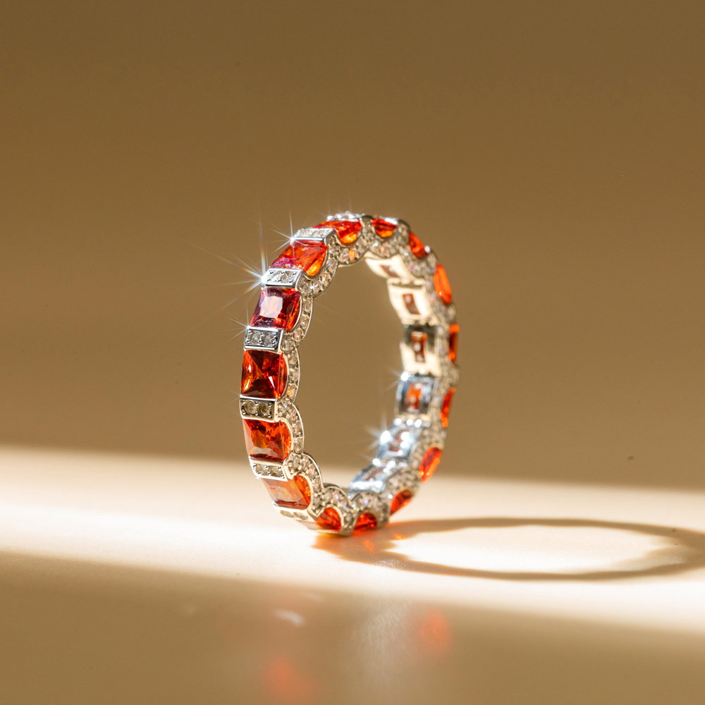 Garnet Princess Cut Eternity Wedding Band