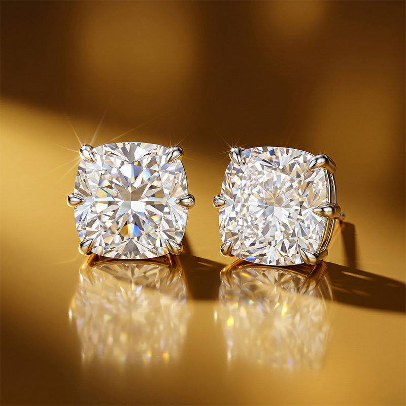 Italo 6 Prong 2 Carat Cushion Cut Stud Earrings For Women