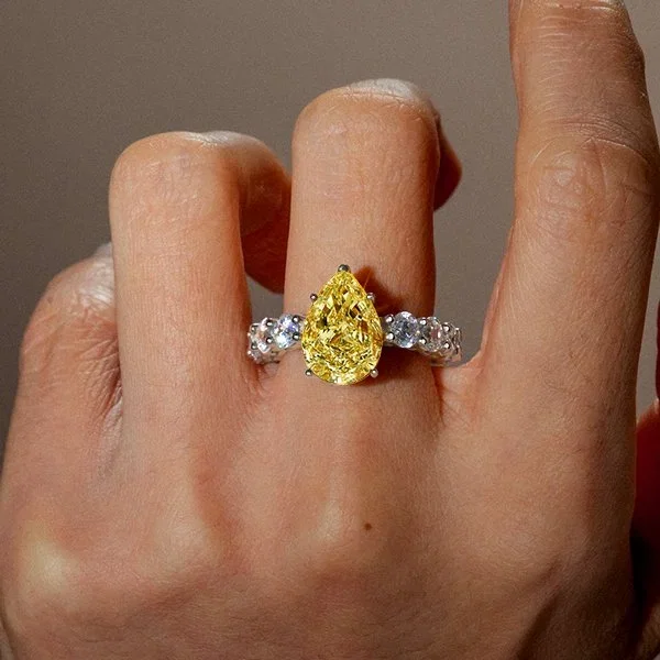 Yellow Topaz Pear Cut Unique Engagement Ring Promise Ring