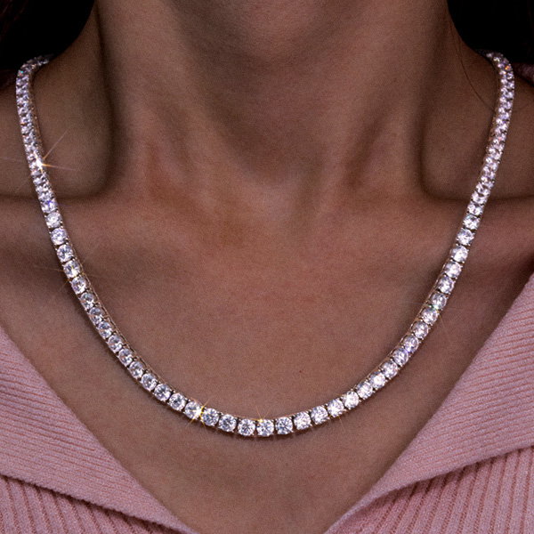 4.5 MM Round Cut Tennis Necklace For Women In Sterling Silver