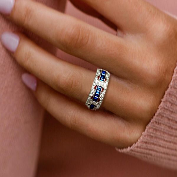 Italo Blue Sapphire Ring Rope Through The Hole Unique Wedding Band