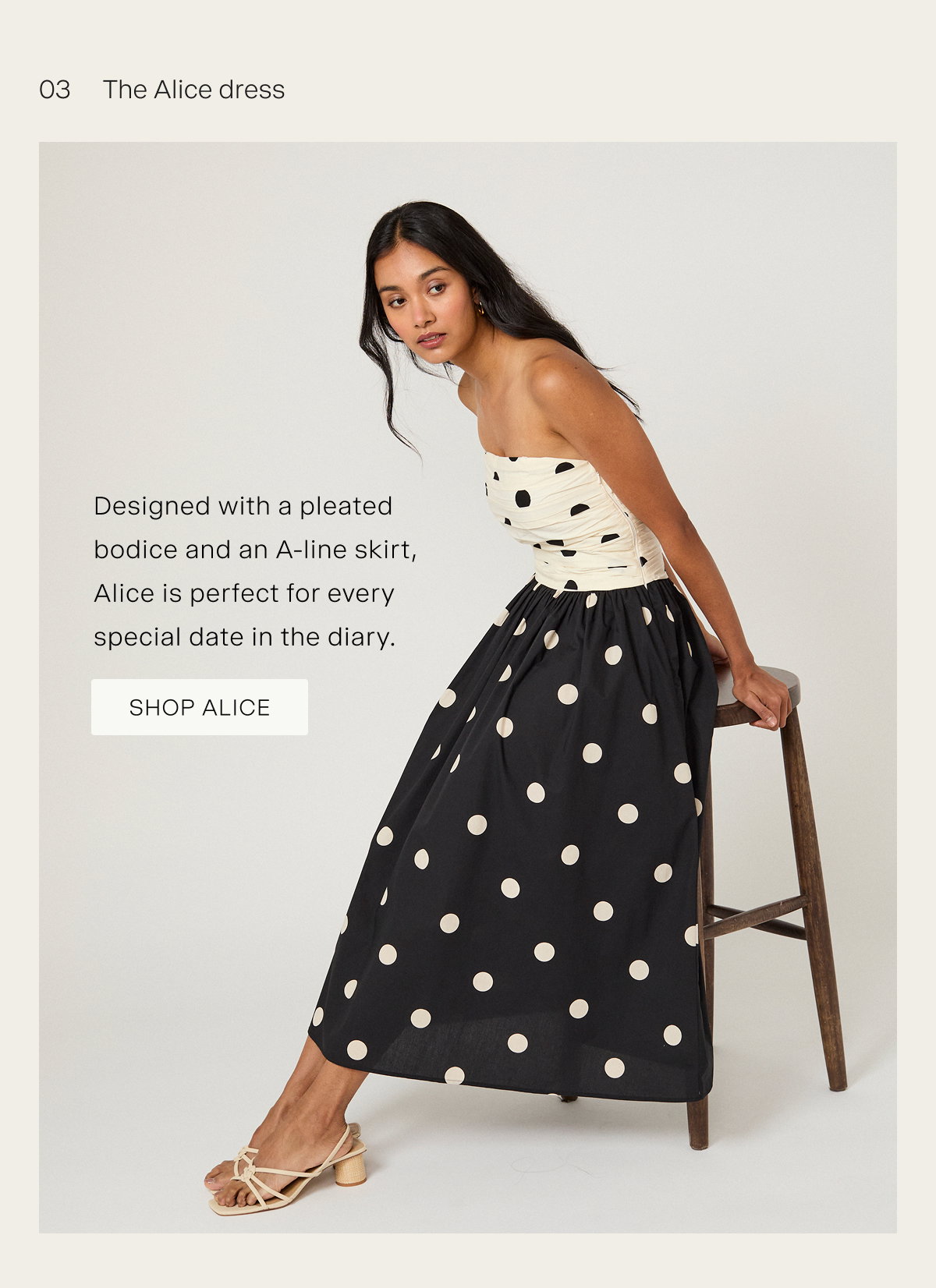 Monochrome Polka Dot Alice Midi Dress