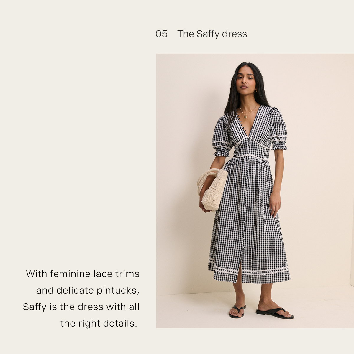 Black Gingham Puff Sleeve Saffy Midi Dress