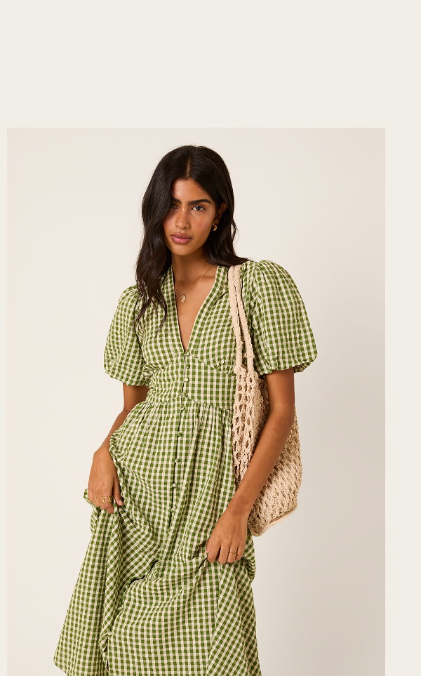 Green Gingham Starlight Midi Dress