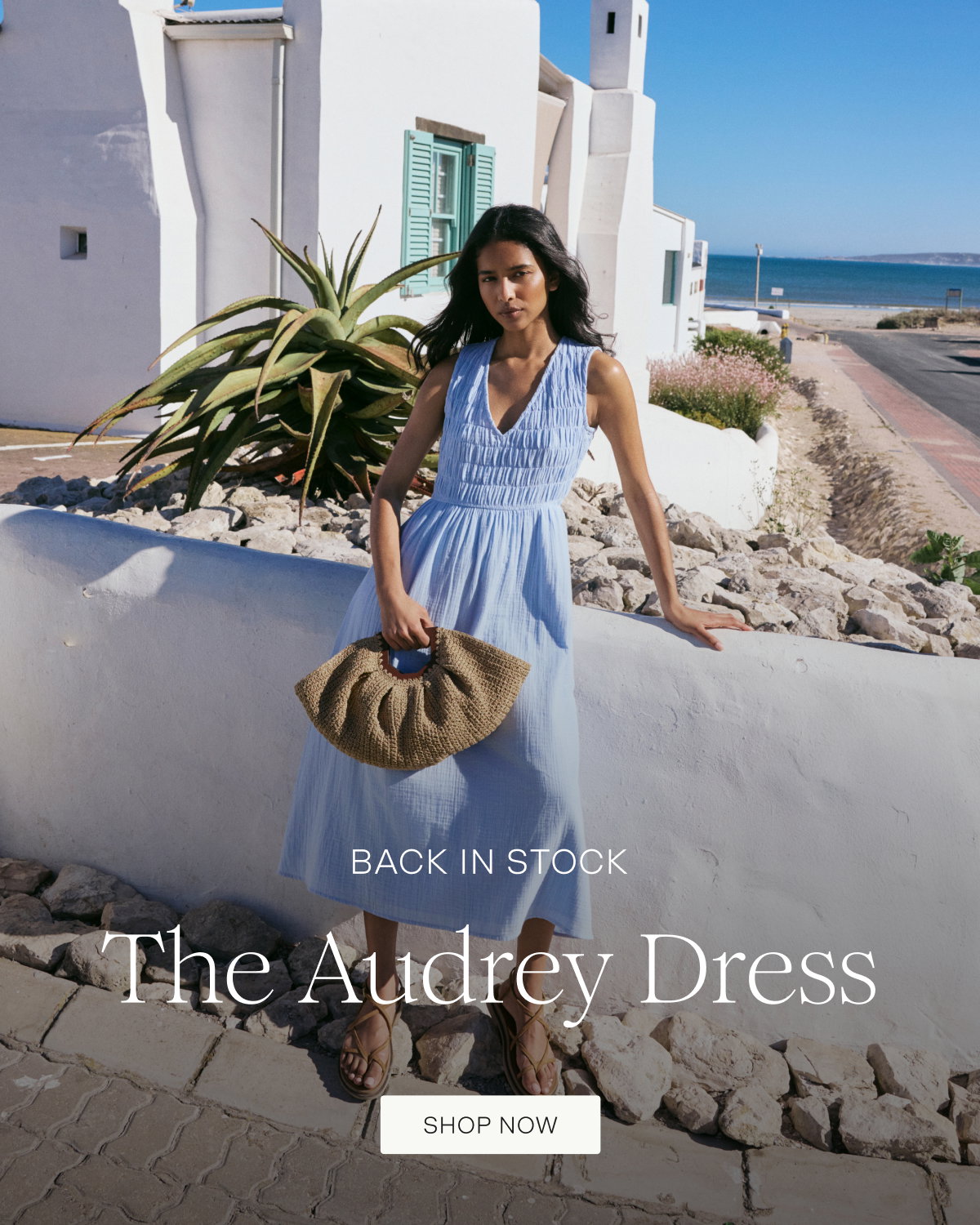 Blue Ruched Sleeveless Audrey Midi Dress