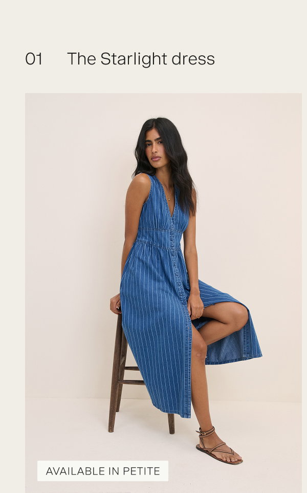 Blue Denim Sleeveless Pinstripe Starlight Midi Dress