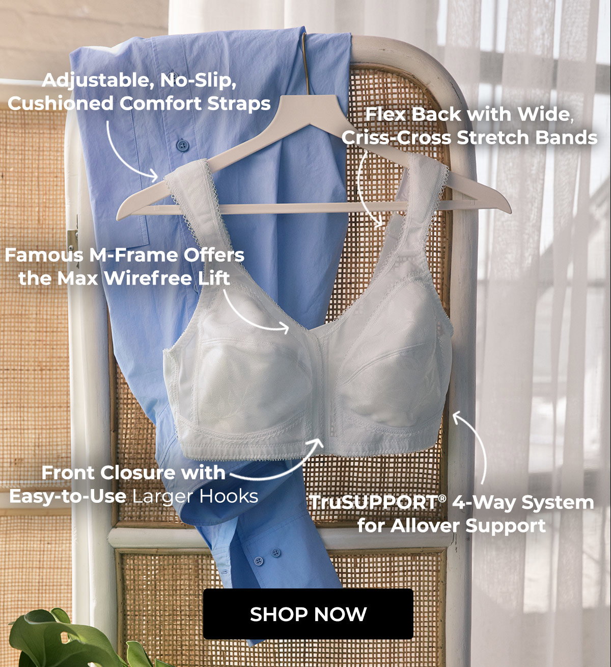 Playtex 18 Hour Supportive Front Close Flexible Back Wireless Bra