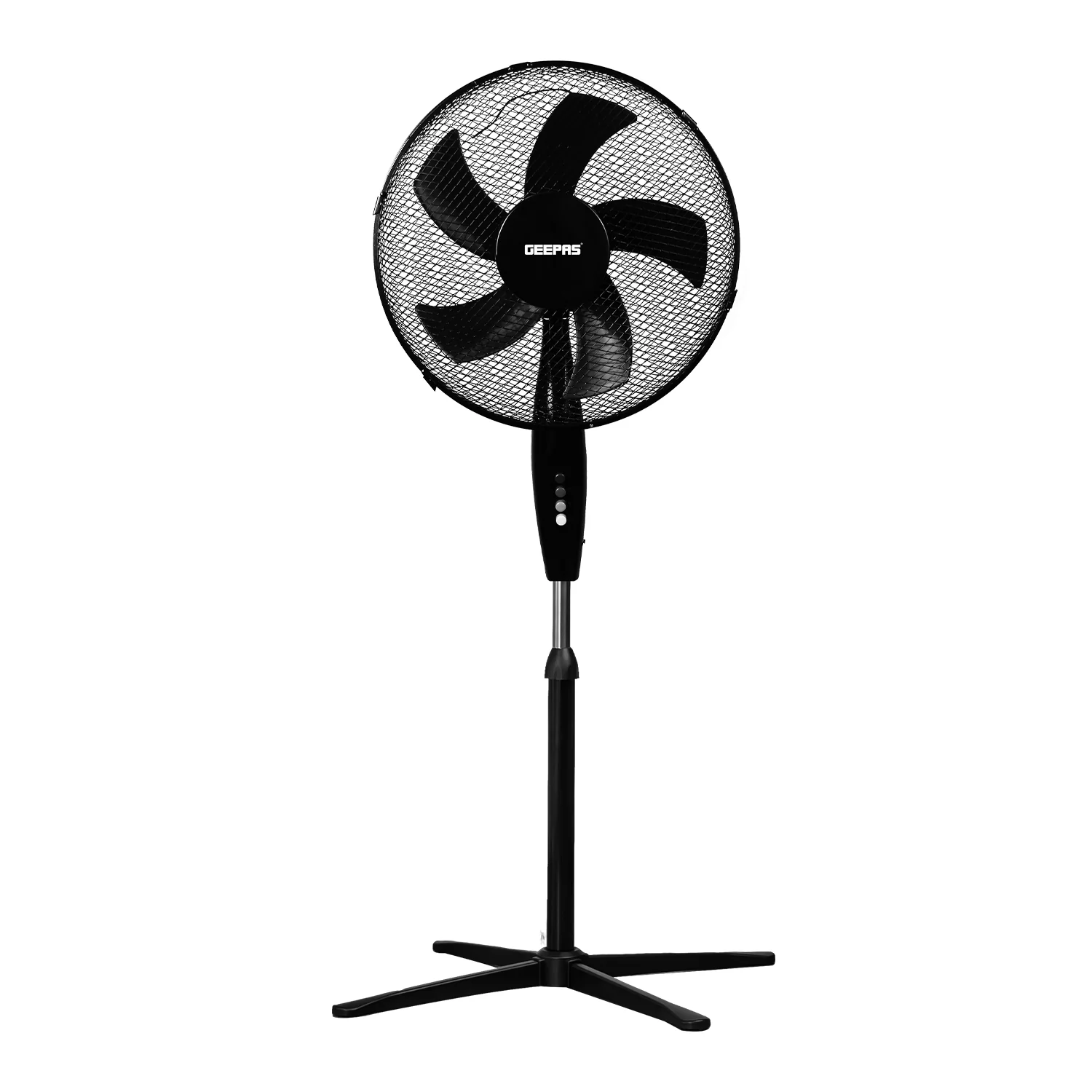 Image of 16-Inch 5-Blade Pedestal Fan - Adjustable Height, Oscillating, Black