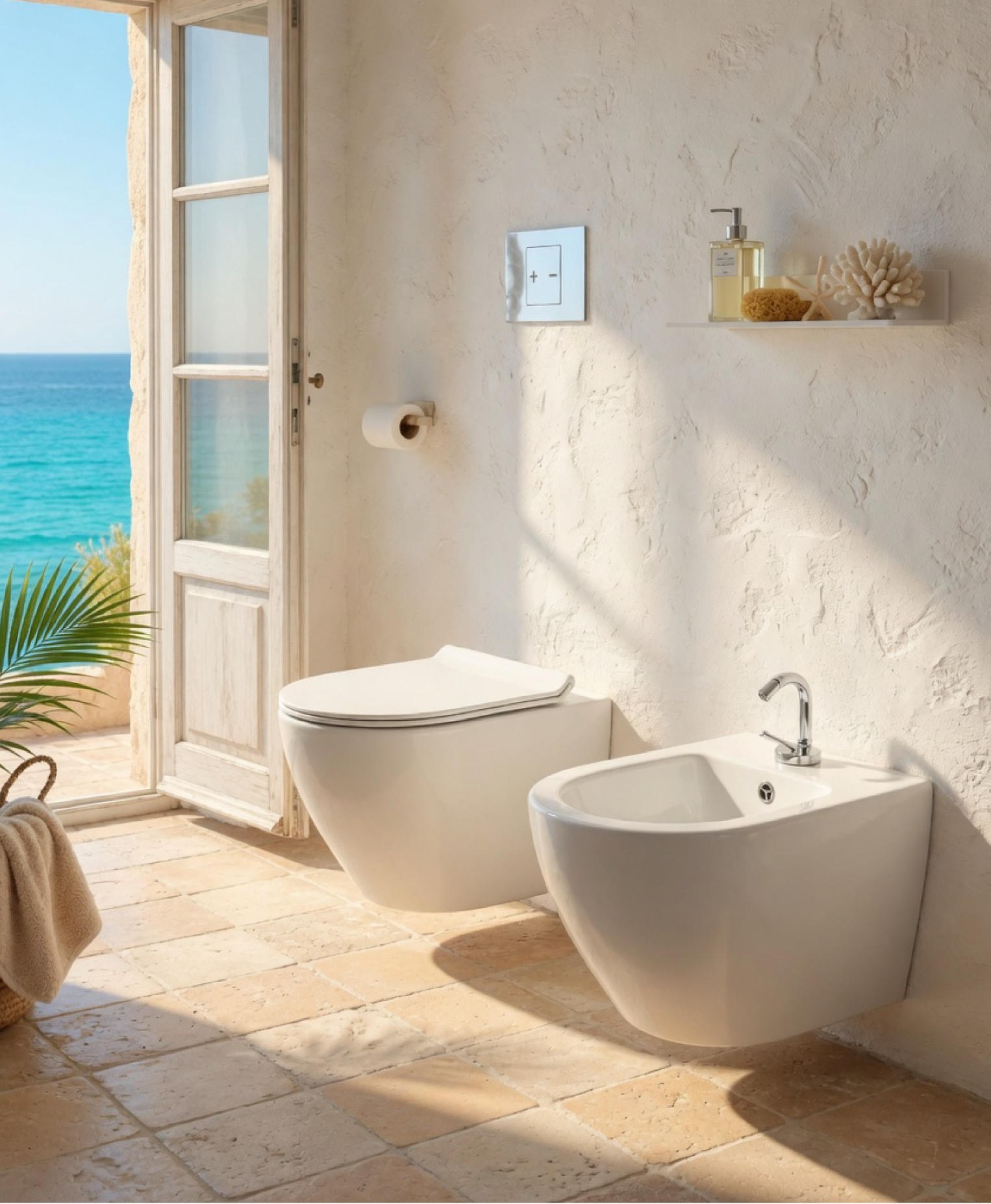 Set di sanitari sospesi in ceramica con copriwc | Folk
