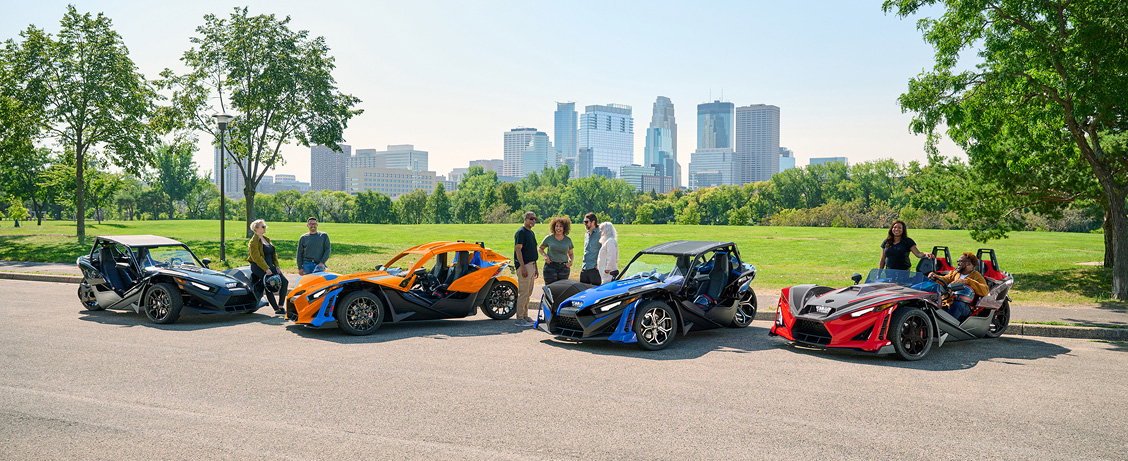Set of Polaris Slingshots and their riders