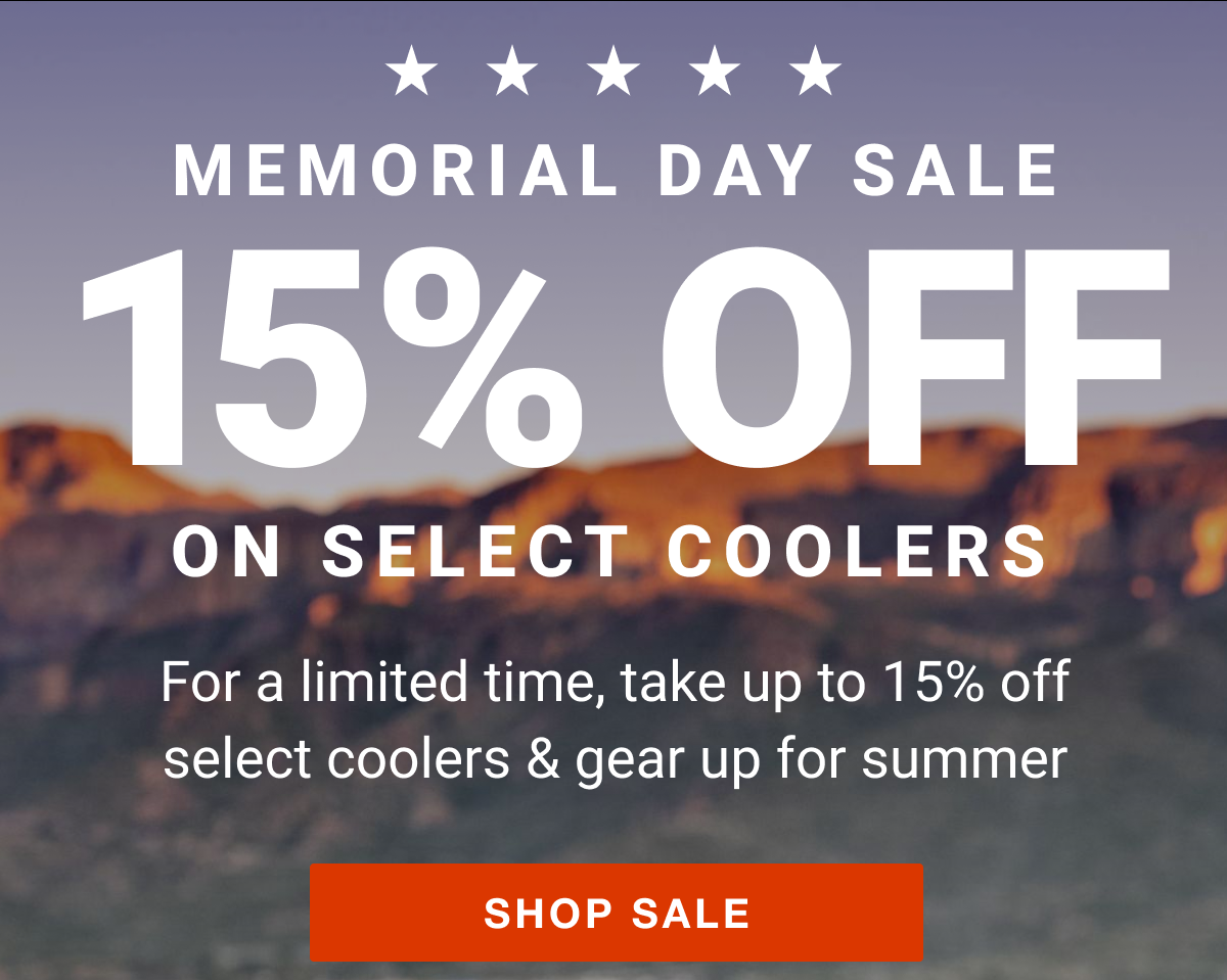 Memorial Day 15% off Select Coolers