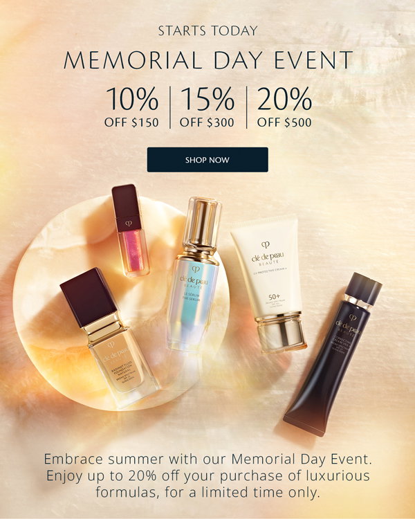 Embrace summer with our Memorial Day Event. Enjoy up to 20% off your purchase of luxurious formulas, for a limited time only.