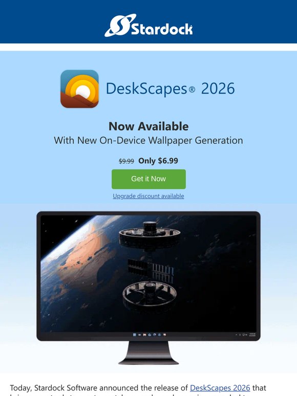 Stardock Releases DeskScapes 2026, Now with On-Device Wallpaper Generation